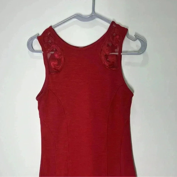 Free People Womens XS Lace Braided Bodycon Sleeveless Pencil Red Dress - Picture 2 of 9